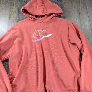 2/$30 Nike Hoodie Womens Large Pink Long Sleeve Pullover Swoosh Spellout Logo